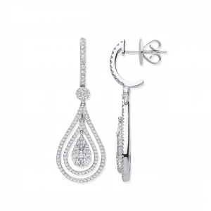 DER0241 18ct White Gold 1.17ct Fancy Pear Shaped Grain Set Drop Earrings